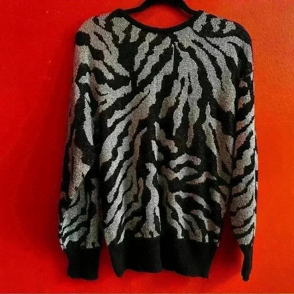 Vintage metallic gray and black zebra print sweater top size Medium - Picture 1 of 5